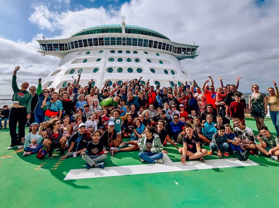Group of worldschooling families on deck