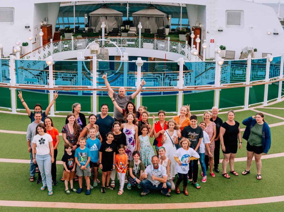 Group of worldschooling families on deck
