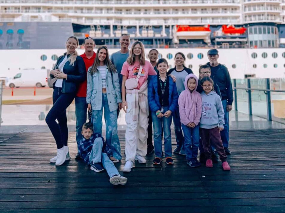 Worldschooling families on the dock at the cruise port