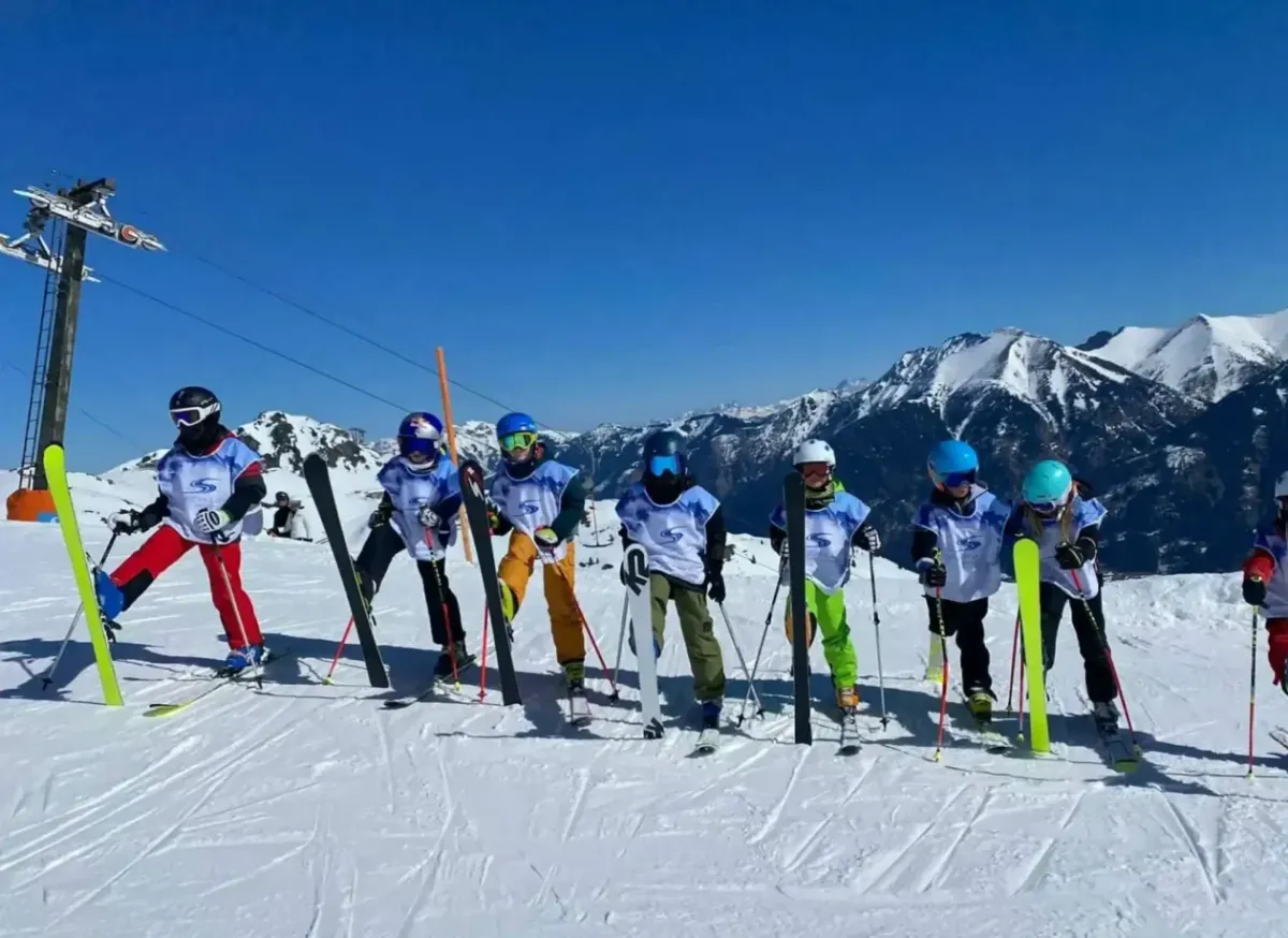 A group of young skiers on the mountain