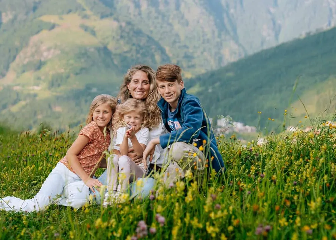 A family in an alpine meadow