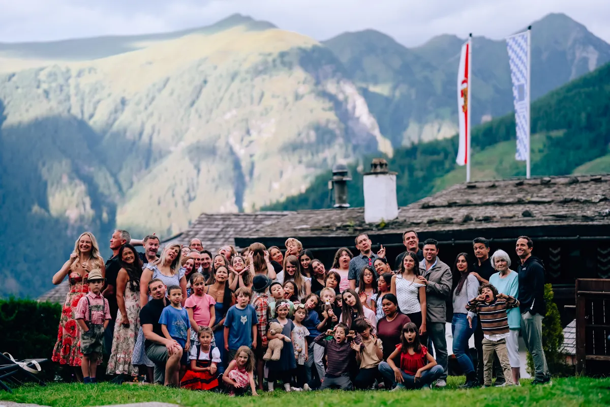 Our worldschooling group at a mountain chalet