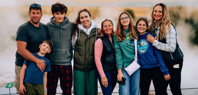 Family at hot springs on a worldschooling trip